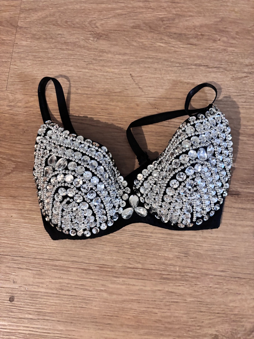 Embellished Crystal Black Bra - 32B (small)